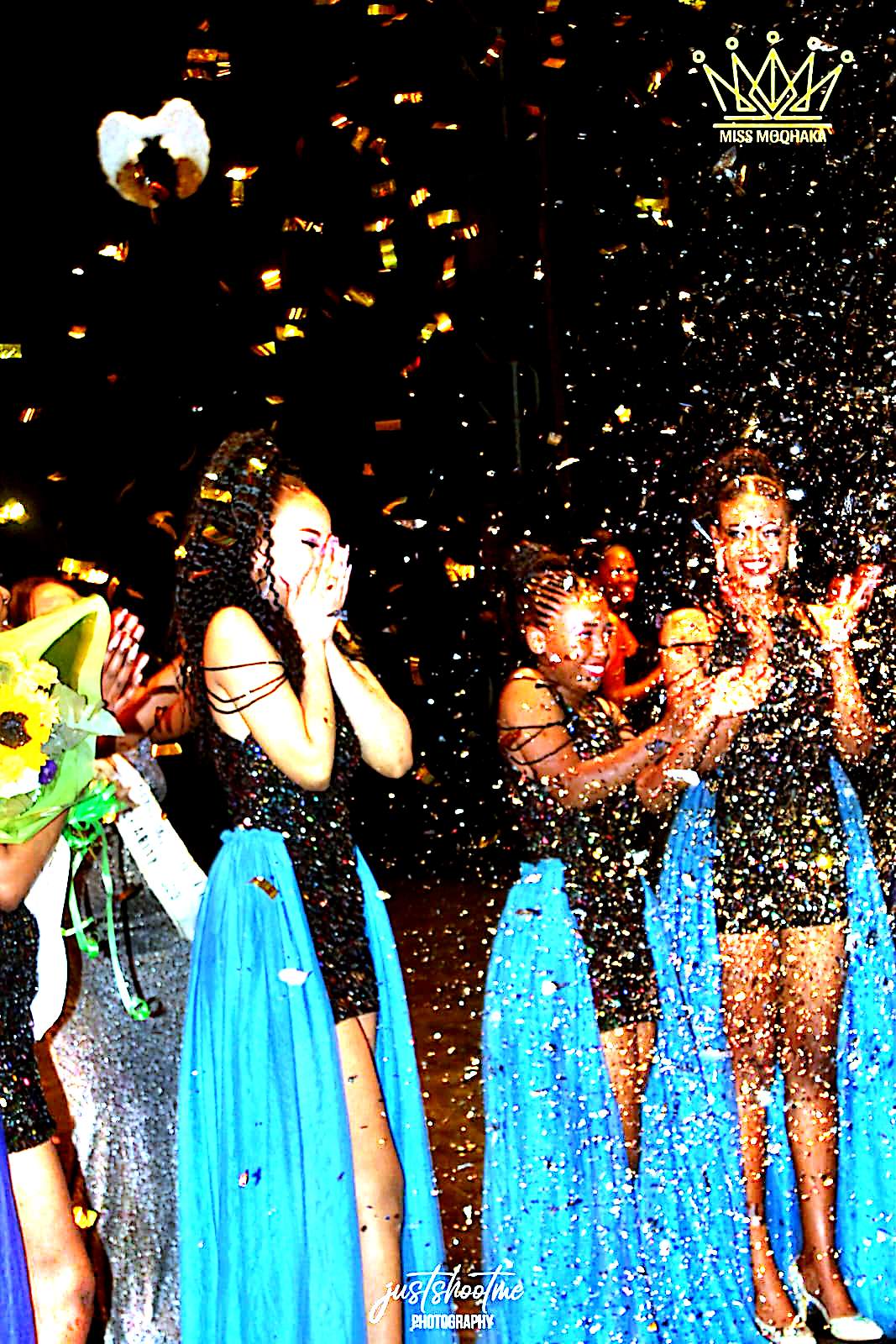 A Miss Moqhaka titleholder wearing her crown and sash